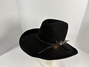 Vintage Dyna Felt Deluxe Fur Blend Black Western Cowboy Hat Feather USA Mens